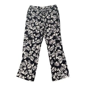 Company Ellen Tracy Navy Blue Floral Wide Leg Drawstring Pants Womens Large 738
